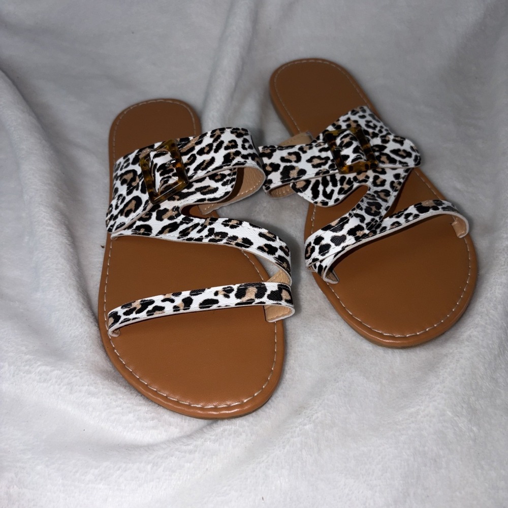 Leopard Print Summer Flat Sandals Beach Boho Chic‎ Summer Essential Size 41/10